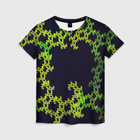 Женская футболка 3D с принтом Пиксели в Кировске, 100% полиэфир ( синтетическое хлопкоподобное полотно) | прямой крой, круглый вырез горловины, длина до линии бедер | зеленый | кружево | узор | цветной | черный