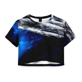 Женская футболка 3D укороченная с принтом Астероид в Кировске, 100% полиэстер | круглая горловина, длина футболки до линии талии, рукава с отворотами | вселенная | галактика | звезды | планеты | туманность