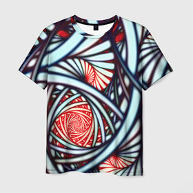 Мужская футболка 3D с принтом Абстрактный узор в Кировске, 100% полиэфир | прямой крой, круглый вырез горловины, длина до линии бедер | белый | калейдоскоп | красный | паттерн | спирали