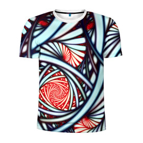 Мужская футболка 3D спортивная с принтом Абстрактный узор в Кировске, 100% полиэстер с улучшенными характеристиками | приталенный силуэт, круглая горловина, широкие плечи, сужается к линии бедра | белый | калейдоскоп | красный | паттерн | спирали