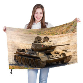 Флаг 3D с принтом Танк т34-85 в Кировске, 100% полиэстер | плотность ткани — 95 г/м2, размер — 67 х 109 см. Принт наносится с одной стороны | 