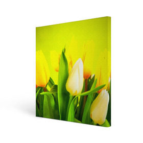 Холст квадратный с принтом Тюльпаны в Кировске, 100% ПВХ |  | букет | поле | природа | тюльпаны | цветы