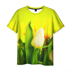 Мужская футболка 3D с принтом Тюльпаны в Кировске, 100% полиэфир | прямой крой, круглый вырез горловины, длина до линии бедер | букет | поле | природа | тюльпаны | цветы