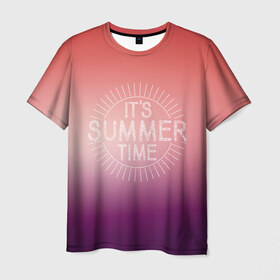 Мужская футболка 3D с принтом IT`S SUMMER TIME в Кировске, 100% полиэфир | прямой крой, круглый вырез горловины, длина до линии бедер | it s summer time | время | жара | красный | лето | розовый | солнце | тепло | фиолет | цвета | это время лето