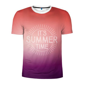Мужская футболка 3D спортивная с принтом IT`S SUMMER TIME в Кировске, 100% полиэстер с улучшенными характеристиками | приталенный силуэт, круглая горловина, широкие плечи, сужается к линии бедра | Тематика изображения на принте: it s summer time | время | жара | красный | лето | розовый | солнце | тепло | фиолет | цвета | это время лето