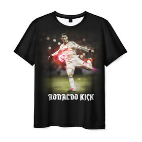 Мужская футболка 3D с принтом Удар Роналдо в Кировске, 100% полиэфир | прямой крой, круглый вырез горловины, длина до линии бедер | real | ronaldo | реал мадрид | роналдо | футбол