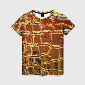 Женская футболка 3D с принтом Золотая кожа в Кировске, 100% полиэфир ( синтетическое хлопкоподобное полотно) | прямой крой, круглый вырез горловины, длина до линии бедер | металлик | текстура