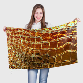 Флаг 3D с принтом Золотая кожа в Кировске, 100% полиэстер | плотность ткани — 95 г/м2, размер — 67 х 109 см. Принт наносится с одной стороны | металлик | текстура