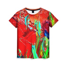 Женская футболка 3D с принтом Масляные краски в Кировске, 100% полиэфир ( синтетическое хлопкоподобное полотно) | прямой крой, круглый вырез горловины, длина до линии бедер | абстракция | абстракция красок | арт | краска | мазки | цветные