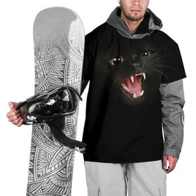 Накидка на куртку 3D с принтом Чёрный кот в Кировске, 100% полиэстер |  | киска | кот | кошка