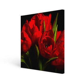 Холст квадратный с принтом Тюльпаны в Кировске, 100% ПВХ |  | букет | красота | поле | природа | тюльпаны | цветы