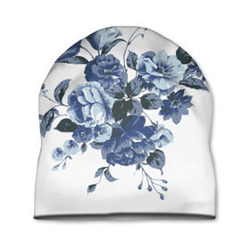 Шапка 3D с принтом Синие цветы в Кировске, 100% полиэстер | универсальный размер, печать по всей поверхности изделия | розы | синие розы | узор | цветы