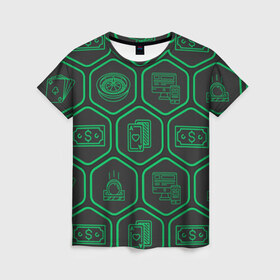 Женская футболка 3D с принтом Hexagons в Кировске, 100% полиэфир ( синтетическое хлопкоподобное полотно) | прямой крой, круглый вырез горловины, длина до линии бедер | 