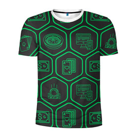 Мужская футболка 3D спортивная с принтом Hexagons в Кировске, 100% полиэстер с улучшенными характеристиками | приталенный силуэт, круглая горловина, широкие плечи, сужается к линии бедра | 