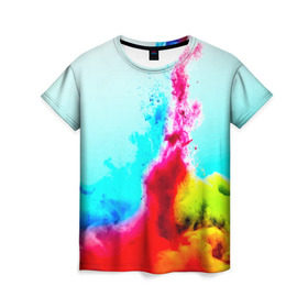 Женская футболка 3D с принтом Палитра красок в Кировске, 100% полиэфир ( синтетическое хлопкоподобное полотно) | прямой крой, круглый вырез горловины, длина до линии бедер | абстракция | абстракция красок | брызги | краска | цветные