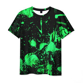 Мужская футболка 3D с принтом Брызги красок в Кировске, 100% полиэфир | прямой крой, круглый вырез горловины, длина до линии бедер | зеленый | кляксы | паттерн | черный