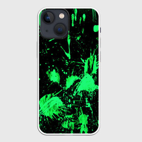 Чехол для iPhone 13 mini с принтом Брызги красок в Кировске,  |  | зеленый | кляксы | паттерн | черный