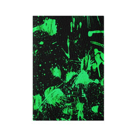 Обложка для паспорта матовая кожа с принтом Брызги красок в Кировске, натуральная матовая кожа | размер 19,3 х 13,7 см; прозрачные пластиковые крепления | Тематика изображения на принте: зеленый | кляксы | паттерн | черный
