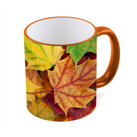 Кружка 3D с принтом Осенние листья в Кировске, керамика | ёмкость 330 мл | жёлтый | зелёный | клён | листва