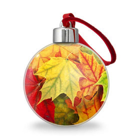 Ёлочный шар с принтом Кленовые листья в Кировске, Пластик | Диаметр: 77 мм | жёлтый | зелёный | красный | листва | оранжевый | осень