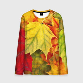 Мужской лонгслив 3D с принтом Кленовые листья в Кировске, 100% полиэстер | длинные рукава, круглый вырез горловины, полуприлегающий силуэт | жёлтый | зелёный | красный | листва | оранжевый | осень