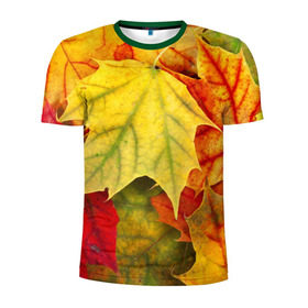 Мужская футболка 3D спортивная с принтом Кленовые листья в Кировске, 100% полиэстер с улучшенными характеристиками | приталенный силуэт, круглая горловина, широкие плечи, сужается к линии бедра | Тематика изображения на принте: жёлтый | зелёный | красный | листва | оранжевый | осень