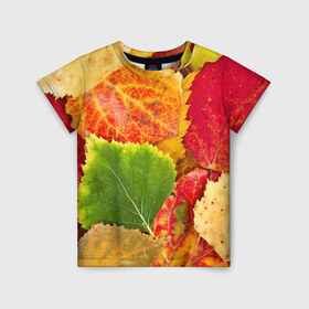 Детская футболка 3D с принтом Осень в Кировске, 100% гипоаллергенный полиэфир | прямой крой, круглый вырез горловины, длина до линии бедер, чуть спущенное плечо, ткань немного тянется | Тематика изображения на принте: берёза | дары осени | жёлтый | зелёный | золотой | краски | красный | красота | листва | листья | наряд | оранжевый | осень | осина | покров | природа