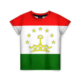Детская футболка 3D с принтом Таджикистан в Кировске, 100% гипоаллергенный полиэфир | прямой крой, круглый вырез горловины, длина до линии бедер, чуть спущенное плечо, ткань немного тянется | Тематика изображения на принте: нации | страна | флаг