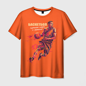 Мужская футболка 3D с принтом Баскетбол в Кировске, 100% полиэфир | прямой крой, круглый вырез горловины, длина до линии бедер | баскетболист