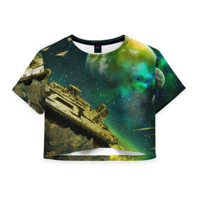 Женская футболка 3D укороченная с принтом Космос в Кировске, 100% полиэстер | круглая горловина, длина футболки до линии талии, рукава с отворотами | вселенная | звезды | космос | красота | нло | планета