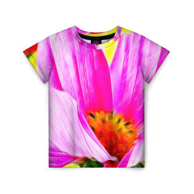 Детская футболка 3D с принтом Цветы в Кировске, 100% гипоаллергенный полиэфир | прямой крой, круглый вырез горловины, длина до линии бедер, чуть спущенное плечо, ткань немного тянется | арт | красота | природа | цветы