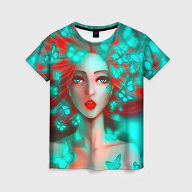 Женская футболка 3D с принтом Бабочки в Кировске, 100% полиэфир ( синтетическое хлопкоподобное полотно) | прямой крой, круглый вырез горловины, длина до линии бедер | 