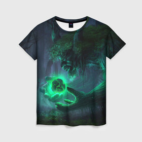 Женская футболка 3D с принтом Лесной дух в Кировске, 100% полиэфир ( синтетическое хлопкоподобное полотно) | прямой крой, круглый вырез горловины, длина до линии бедер | арт | волшебство | дерево | лесной дух | сфера