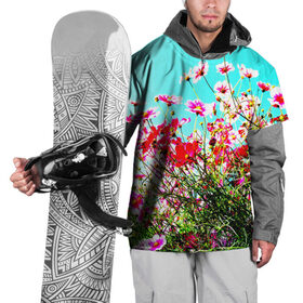 Накидка на куртку 3D с принтом Поле цветов в Кировске, 100% полиэстер |  | луг | пейзаж | розовый