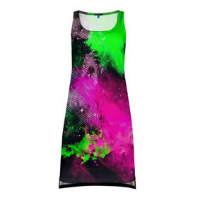Платье-майка 3D с принтом Брызги красок в Кировске, 100% полиэстер | полуприлегающий силуэт, широкие бретели, круглый вырез горловины, удлиненный подол сзади. | кляксы | разноцветный | яркий