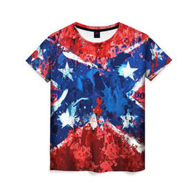 Женская футболка 3D с принтом Флаг в Кировске, 100% полиэфир ( синтетическое хлопкоподобное полотно) | прямой крой, круглый вырез горловины, длина до линии бедер | звезды | конфедерация | краска | красный | флаг