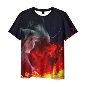 Мужская футболка 3D с принтом Огонь в Кировске, 100% полиэфир | прямой крой, круглый вырез горловины, длина до линии бедер | fire | красный | пожар | черный