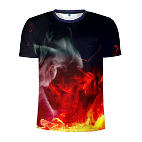 Мужская футболка 3D спортивная с принтом Огонь в Кировске, 100% полиэстер с улучшенными характеристиками | приталенный силуэт, круглая горловина, широкие плечи, сужается к линии бедра | fire | красный | пожар | черный