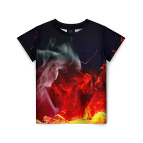 Детская футболка 3D с принтом Огонь в Кировске, 100% гипоаллергенный полиэфир | прямой крой, круглый вырез горловины, длина до линии бедер, чуть спущенное плечо, ткань немного тянется | fire | красный | пожар | черный