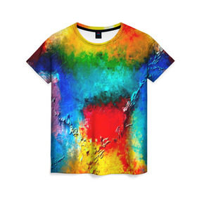 Женская футболка 3D с принтом Абстракция красок в Кировске, 100% полиэфир ( синтетическое хлопкоподобное полотно) | прямой крой, круглый вырез горловины, длина до линии бедер | абстракция | абстракция красок | брызги | краска | цветные