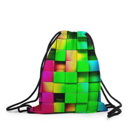 Рюкзак-мешок 3D с принтом Кубики в Кировске, 100% полиэстер | плотность ткани — 200 г/м2, размер — 35 х 45 см; лямки — толстые шнурки, застежка на шнуровке, без карманов и подкладки | радуга | разноцветный. квадраты | текстура