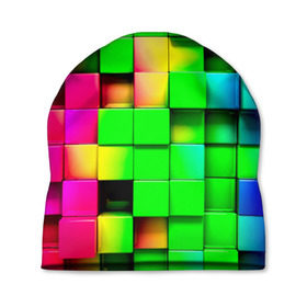 Шапка 3D с принтом Кубики в Кировске, 100% полиэстер | универсальный размер, печать по всей поверхности изделия | радуга | разноцветный. квадраты | текстура