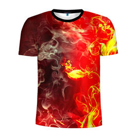 Мужская футболка 3D спортивная с принтом Цветок в огне в Кировске, 100% полиэстер с улучшенными характеристиками | приталенный силуэт, круглая горловина, широкие плечи, сужается к линии бедра | дым | пламя