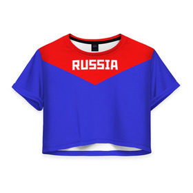 Женская футболка 3D укороченная с принтом Russia в Кировске, 100% полиэстер | круглая горловина, длина футболки до линии талии, рукава с отворотами | 2016 | олимпиада | ретро | россия | сборная | сборная россии | советский союз | ссср