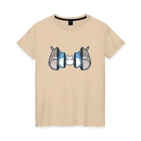 Женская футболка хлопок с принтом Totoro в Кировске, 100% хлопок | прямой крой, круглый вырез горловины, длина до линии бедер, слегка спущенное плечо | anime | totoro | матрешка | миядзаки | тоторо | хаяо