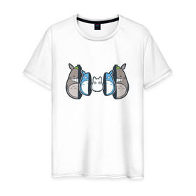 Мужская футболка хлопок с принтом Totoro в Кировске, 100% хлопок | прямой крой, круглый вырез горловины, длина до линии бедер, слегка спущенное плечо. | anime | totoro | матрешка | миядзаки | тоторо | хаяо