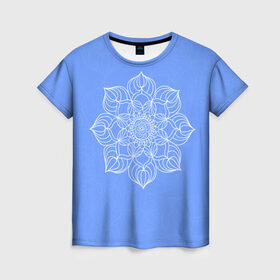 Женская футболка 3D с принтом Цветок йога в Кировске, 100% полиэфир ( синтетическое хлопкоподобное полотно) | прямой крой, круглый вырез горловины, длина до линии бедер | 