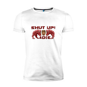 Мужская футболка премиум с принтом Shut up! (пиксель арт) в Кировске, 92% хлопок, 8% лайкра | приталенный силуэт, круглый вырез ворота, длина до линии бедра, короткий рукав | 