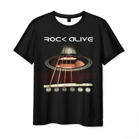 Мужская футболка 3D с принтом ROCK ALIVE в Кировске, 100% полиэфир | прямой крой, круглый вырез горловины, длина до линии бедер | rock | рок | рок жив | рок музыка | русский рок