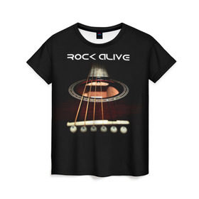Женская футболка 3D с принтом ROCK ALIVE в Кировске, 100% полиэфир ( синтетическое хлопкоподобное полотно) | прямой крой, круглый вырез горловины, длина до линии бедер | rock | рок | рок жив | рок музыка | русский рок